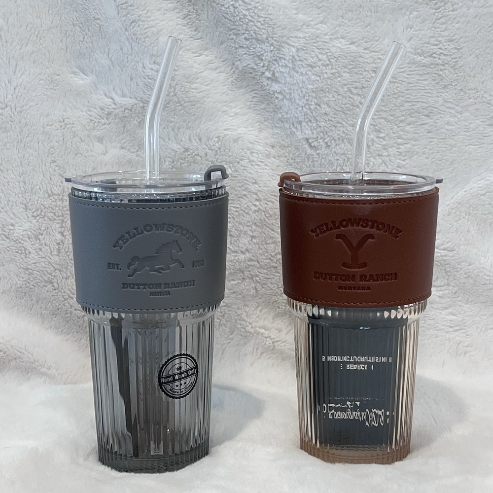 NEW Set of 2 Yellowstone Dutton Ranch Glass Tumblers -Grey‎ & Brown 2024 Spike
